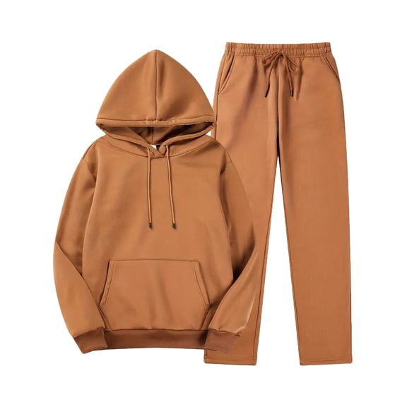APEXFWDT Women’s Hoodie Set – Hooded Pocket Sweatshirt Casual Tapered Drawstring Sweatpants Tracksuit Lounge Sets,XXL,Khaki