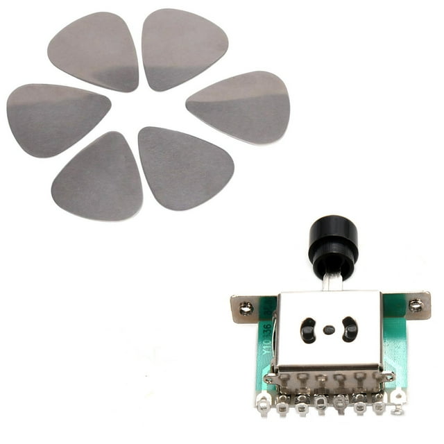 6X Stainless Steel Guitar Picks - Silver with 3 Way Selector Switches,Guitar Pickup Toggle Lever Switches