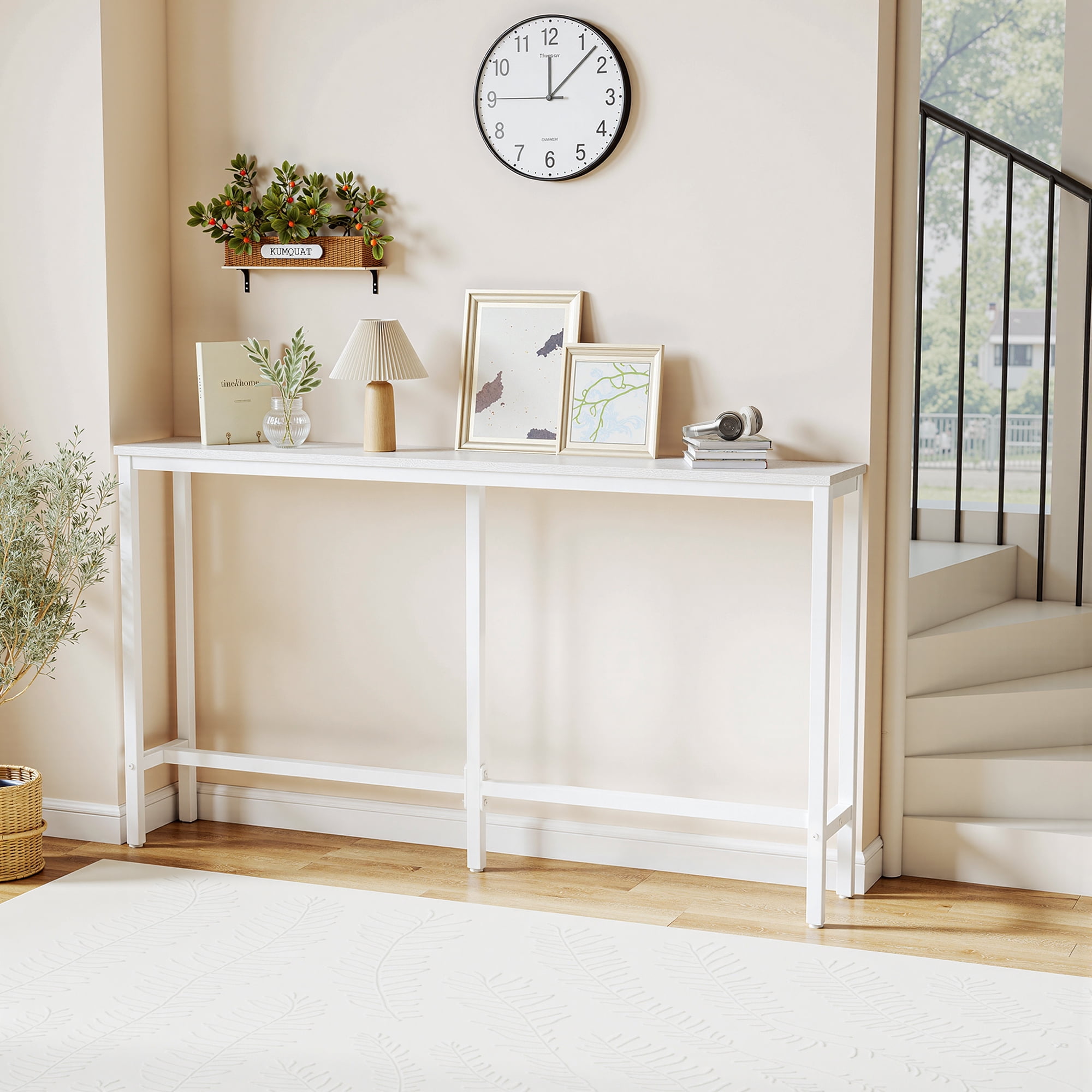 EDX 63-Inch Console Table Entryway Sofa Table with Power Outlets, Long Sofa Table for for Entryway, Hallway, Corridor,White