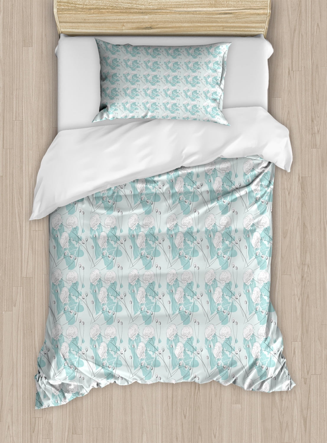 Floral Duvet Cover Set Twin Size, Flower Type Branches Garden Art ...