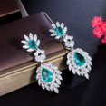 thumbnail image 5 of Green CZ Long Dangle Feather Drop Earring White Gold Plated Elegant Costume Gift, 5 of 9