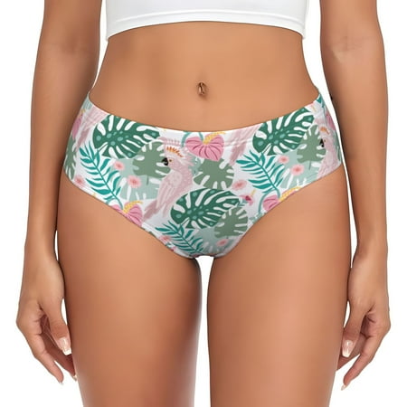 Womens Underwear - Palm Leaves Cute Parrot Pink No Show Seamless Underwear for Women  Soft Stretch Womens Panties  Hipster Ladies Panties Bikini Underwear Briefs