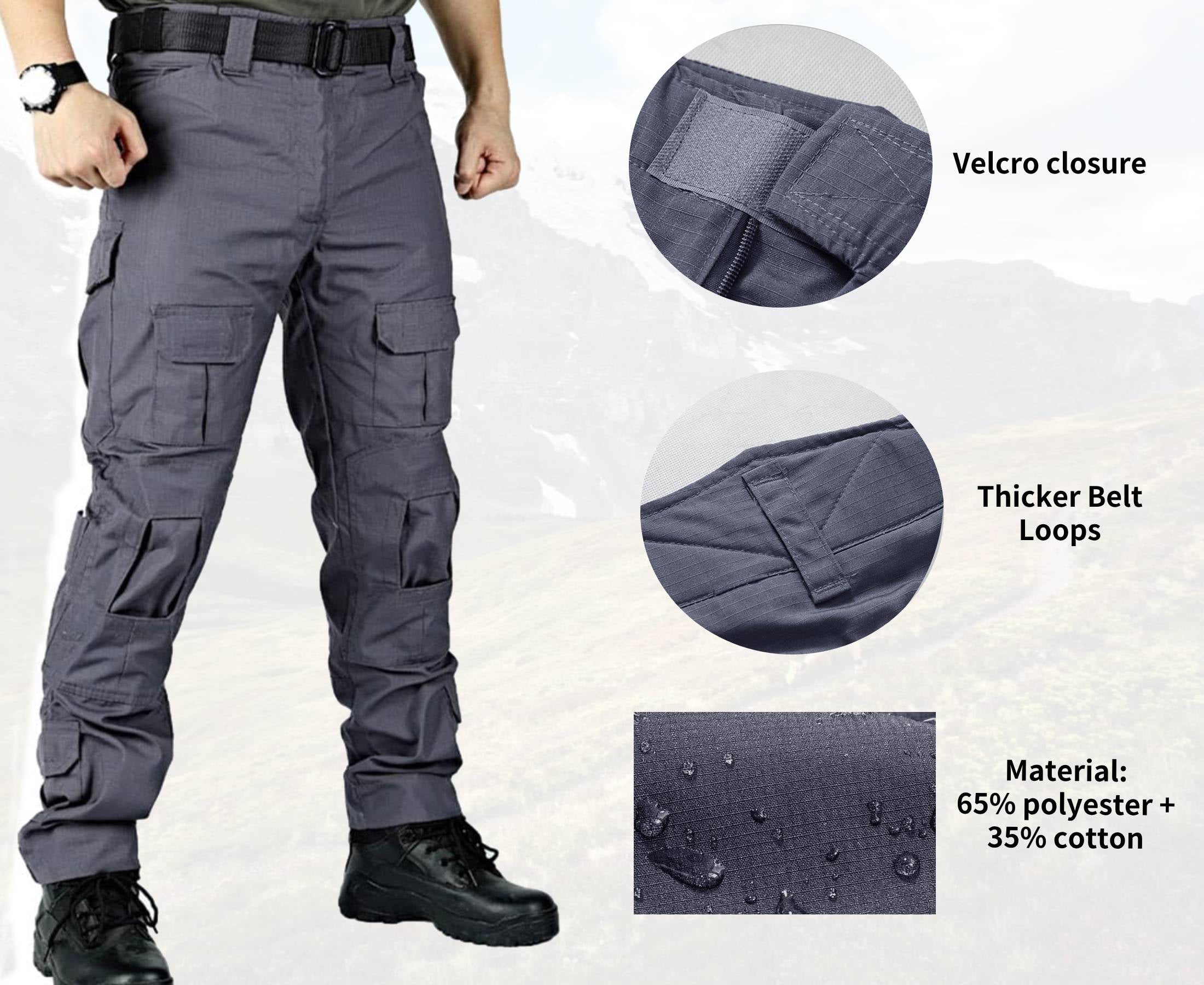 TRGPSG Men's Tear-Resistant Hiking Outdoors Work Pants with 10 Pockets Waterproof Cargo Hiking Hunting Pants,Gary 38