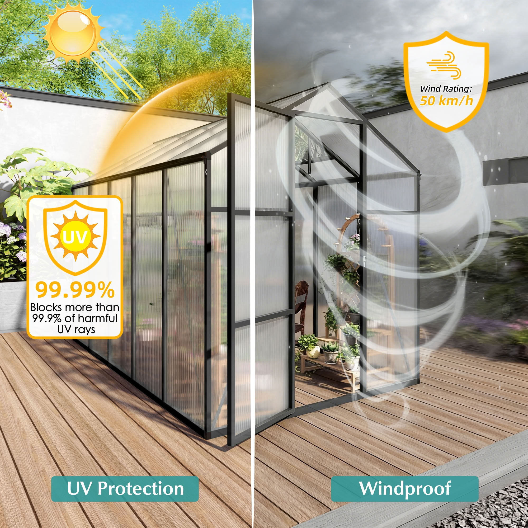 MAYEERTY 6x10 FT Walk-in Outdoor Greenhouse with Aluminum Frame, Adjustable Vents & Lockable Door, UV-Protected Greenhouse for Backyard, Patio & Garden