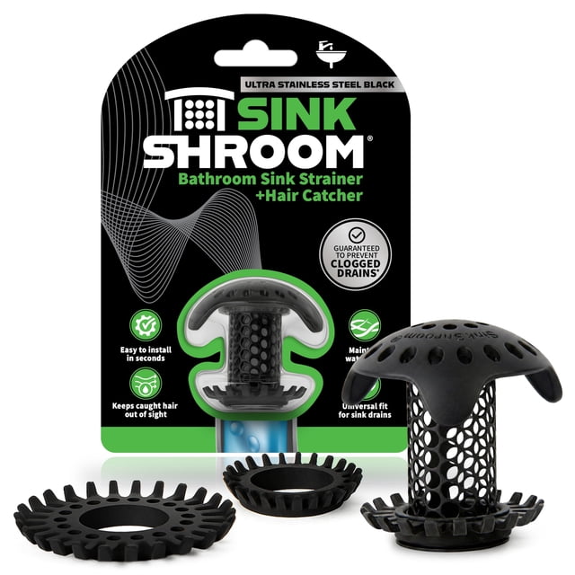 Protector de desagüe para lavabo de baño SinkShroom Ultra, negro mate