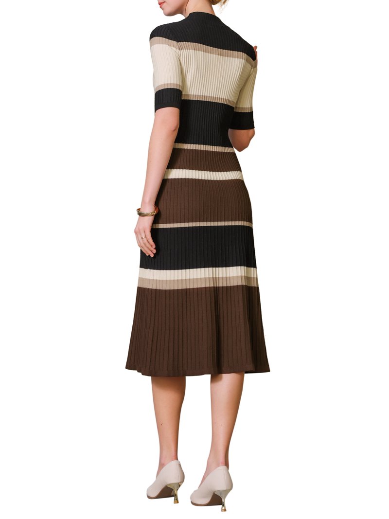 khaki ribbed midi dress Khaki KarenMillen Knit Rib With Contrast Waist Detail Collared Midi Dress