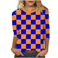 thumbnail image 3 of Feancey Womens Plus Size 3/4 Sleeve Tunic Tops Colorblock Plaid T-Shirts for Women Crewneck Loose Work Blouse 2025 Trendy Going Out Graphic Tees Orange M, 3 of 7