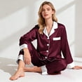 thumbnail image 6 of MEICHEN Pajamas Set for Women Women Satin Pajamas Set Classic Button Down Long Set Womens Loungewear, 6 of 8