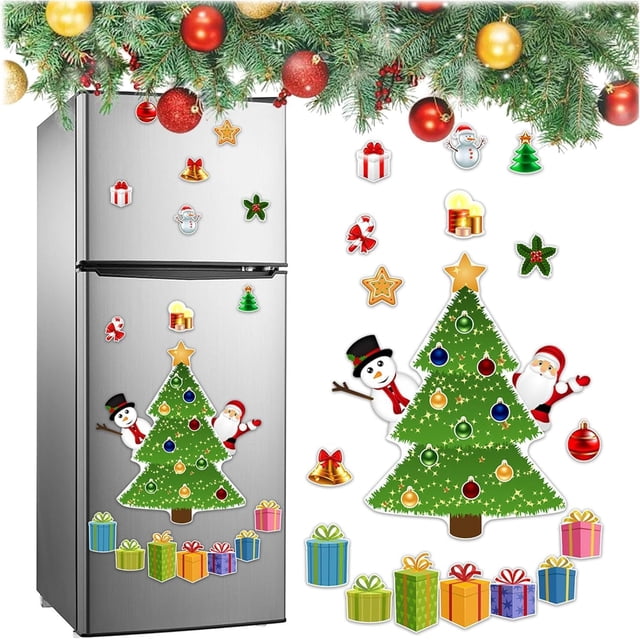 Christmas Refrigerator Magnets, Magnetic Christmas Tree Magnets for Refrigerator Stickers Decoration Christmas Magnets for Refrigerator Santa Reindeer Holiday Magnets for Fridge (E)