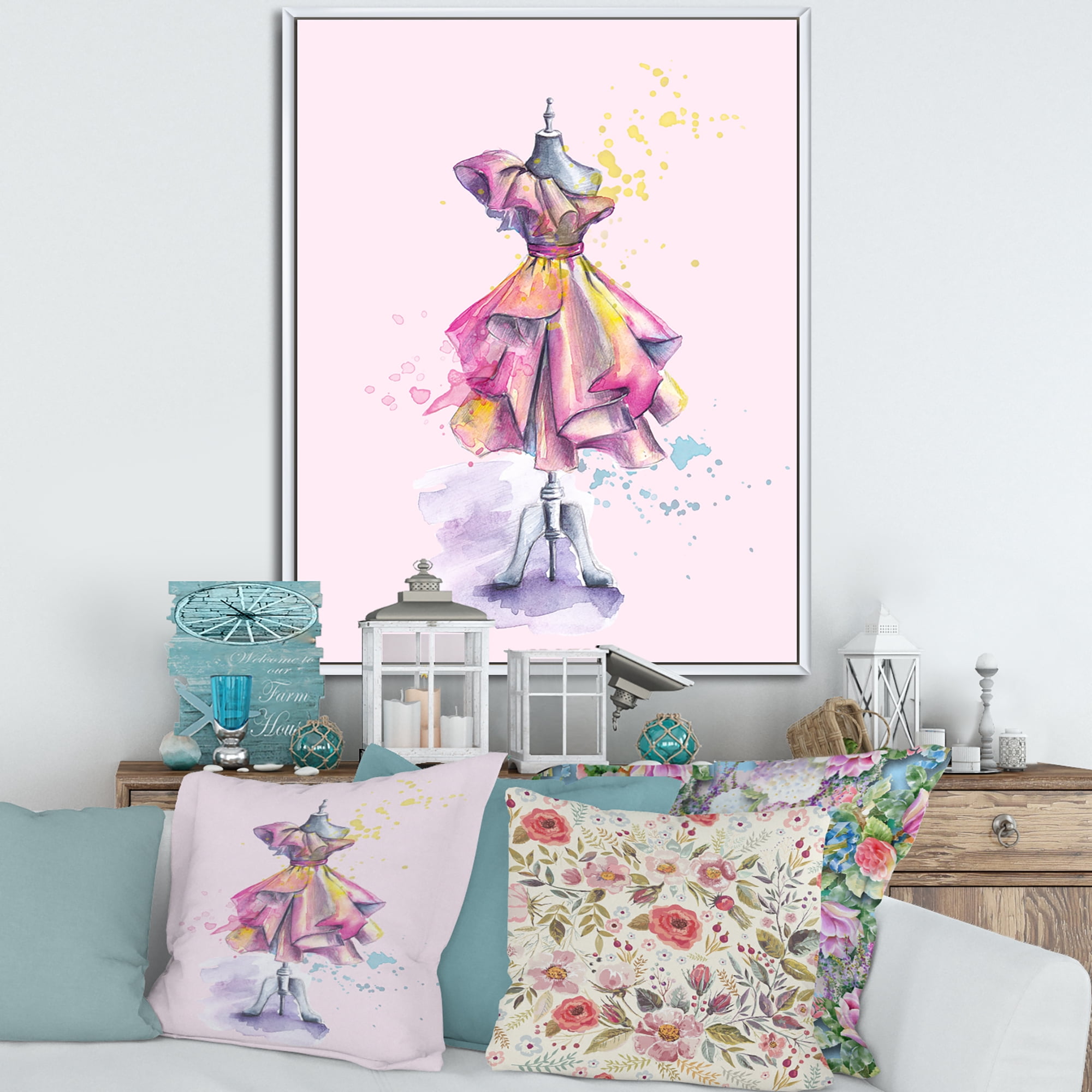 Designart 'Beautiful Purple Dress With Folds On Fashion Mannequin' French Country Framed Canvas Wall Art Print