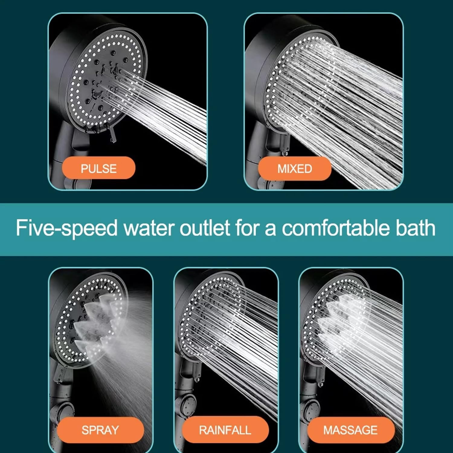 High Pressure RV Shower Head, 5 Mode Filtered Handheld Showerhead Set with One-Click Switching, 59" Hose & Adhesive Bracket for Home Bathroom Travel Trailer
