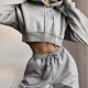thumbnail image 2 of 2 Pcs/Set Women Fall Hoodie Pants Set Long Sleeve Thick Hooded Short Top Drawstring Elastic Waist, 2 of 4