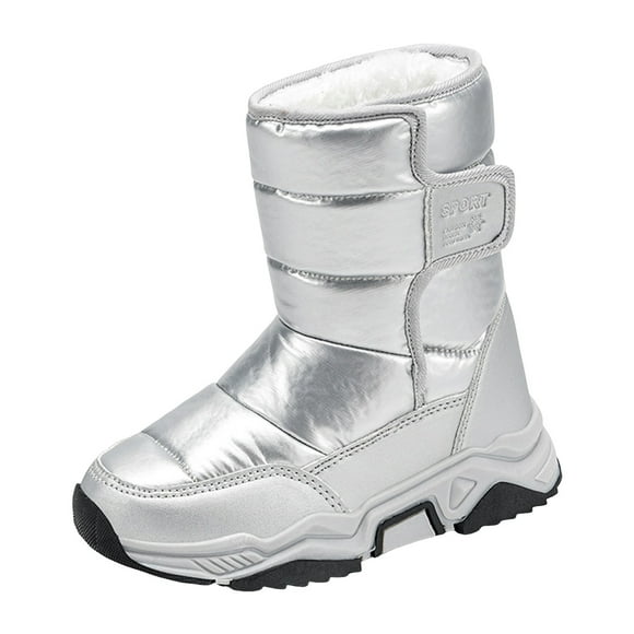 Gubotare Toddler Boy Snow Boots Boys & Girls Mid Calf Water-Resistant Winter Snow Boots for Toddler/Little/Big Kid Size 3 (Silver,Big Kids 3)