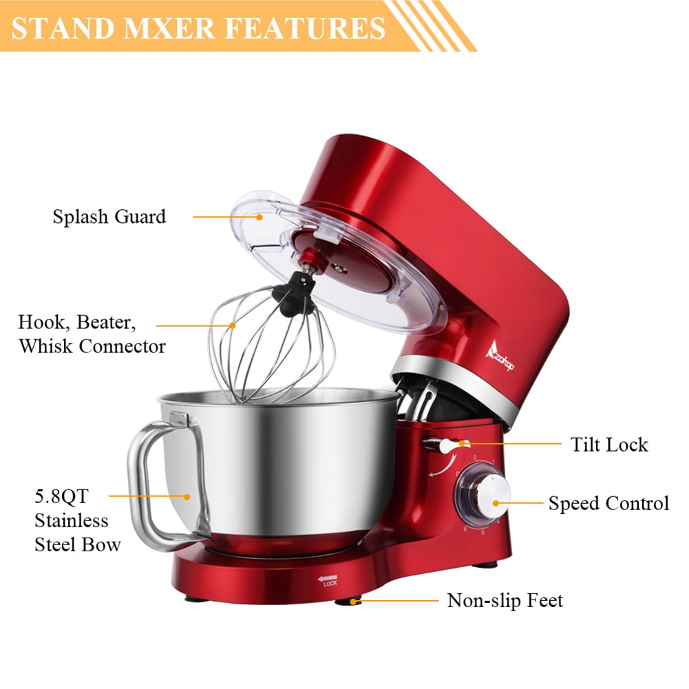Private Jungle 660W 7-Speed Tilt-Head Kitchen Mixer, with 5.8QT Stainless Steel Mixing Bowl, Beater, Dough Hook, Whisk, Household Use - Red Private Jungle 660W 7-Speed Tilt-Head Kitchen Mixer, with 5.8QT Stainless Steel Mixing Bowl, Beater, Dough Hook, Whisk, Household Use - Red