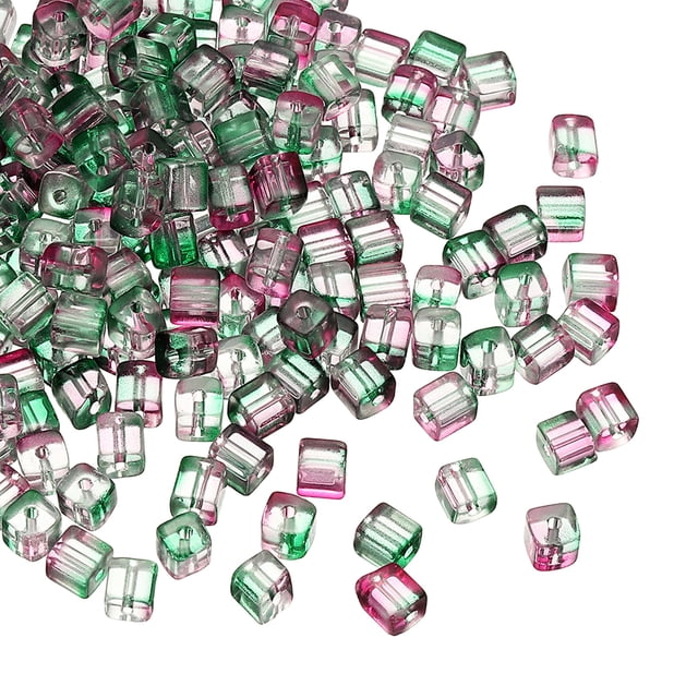 Uxcell 200 Pcs Cuentas de Cubo de Cristal, 7mm Transparentes Cuentas Cuadradas Facetadas para Manualidades de Joyería DIY Pulsera Aretes Collar, Verde Pavo