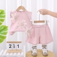 thumbnail image 3 of YuYuBao Toddler Girls Outfits Sets Summer Short Sleeve Embroidery Flowers Tops And Elastic Waist Shorts 2 Piece Kids Girls Playwear Outfits, 3-4 Years, 3 of 8