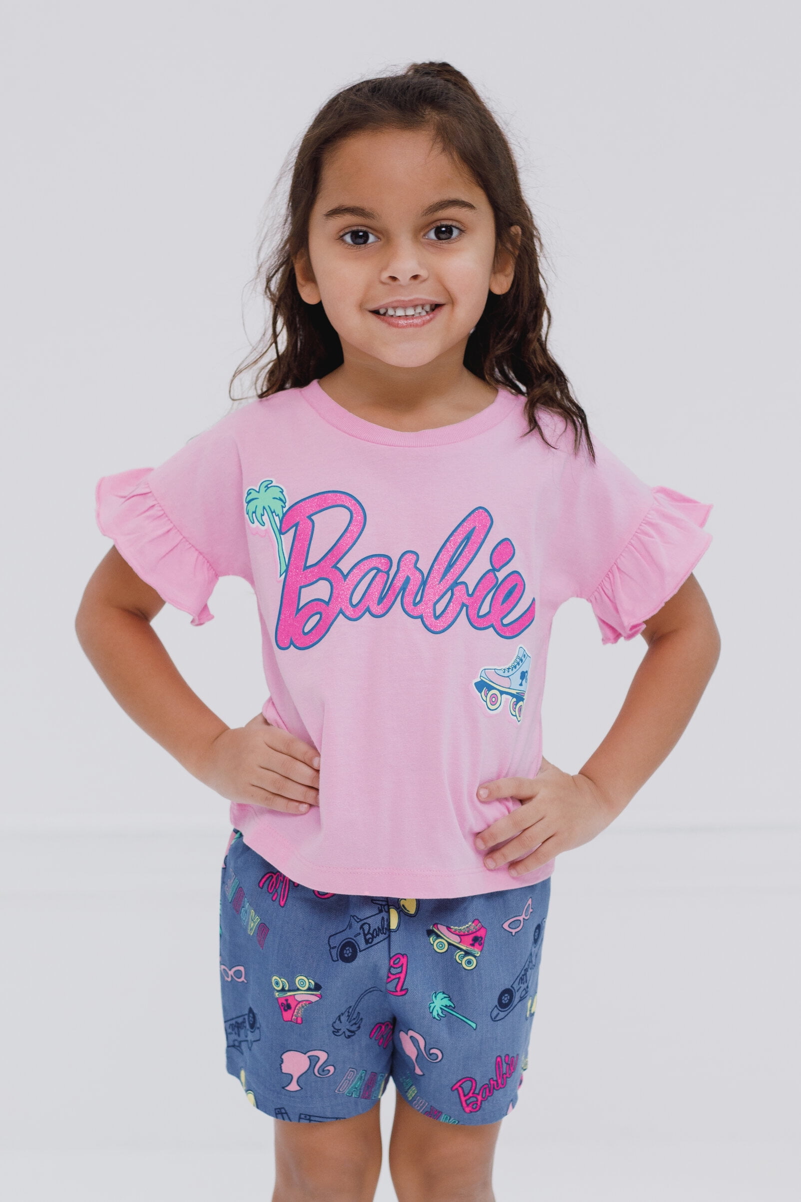 Barbie T-Shirt and Chambray Shorts Outfit Set Logo Toddler to Big Kid