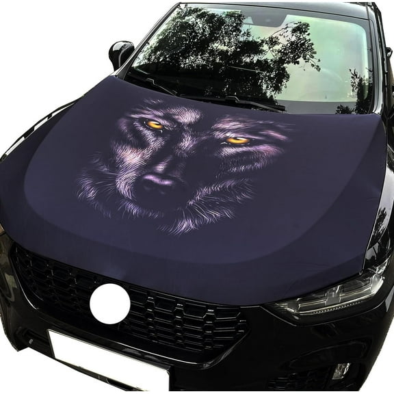 Wolf Car Hood Cover Flag ,Wolf Photo Engine Banner Flag,3.3X5ft,100% Polyester Elastic Fabrics Can be Washed