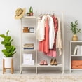 thumbnail image 2 of IRIS USA, Metal Clothing Rack with Wood Shelf, White Marble, 2 of 9