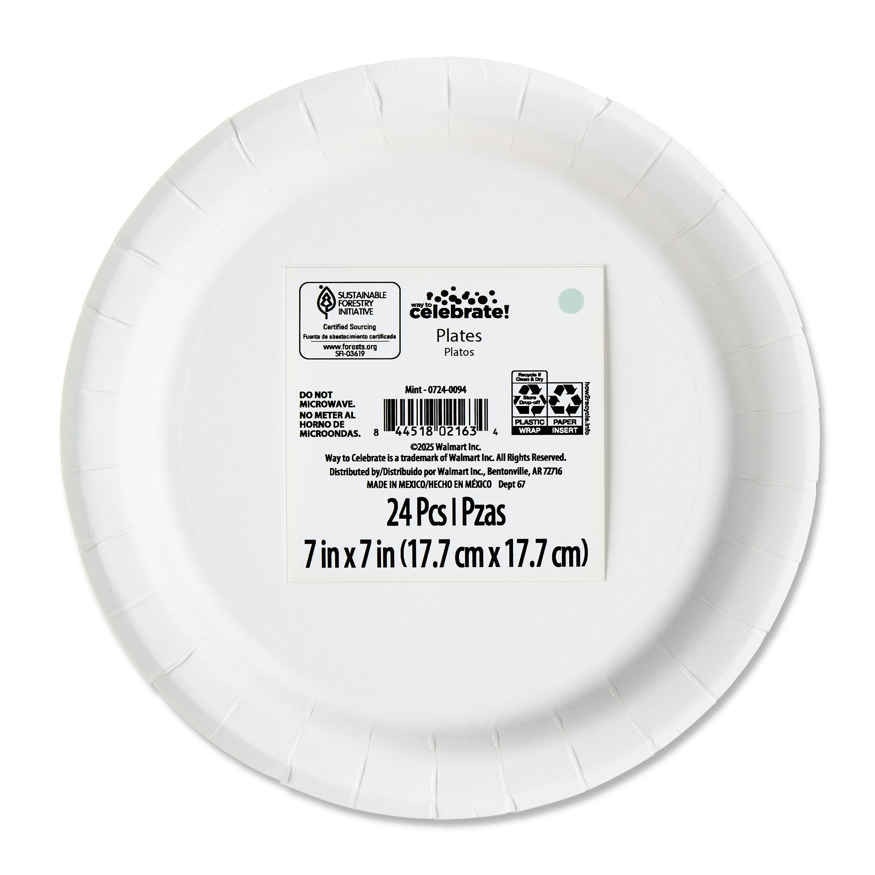 Disposable Paper Plates, 7", Mint, 24 Pieces, by Way To Celebrate