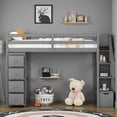 thumbnail image 2 of Tcbosik Twin Size Loft Bed with Storage Stair, Drawers and Shelves, Wood Bed Frame with Safety Guardrail for Bedroom, Easy Assembly, Gray, 2 of 9