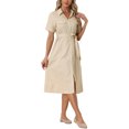 thumbnail image 4 of INSPIRE CHIC Women's Shirt Dress with Belt Casual Button Up Short Sleeve Midi Dress, 4 of 5