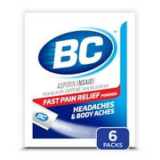 BC Powder Original Strength Pain Reliever, Aspirin Dissolve Packs, 6 Count
