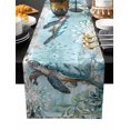 thumbnail image 2 of Sea Turtle Coastal Cotton Linen Small Table Runner 13 x 48 inch Vintage Teal Nautical Beach Botanical Non-slip Rectangular Dining Table Decor for Wedding Party Holiday Dinner, 2 of 8