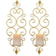 thumbnail image 2 of Juego de decoración de pared de 2 candelabros decorativos dorados montados en la pared para velas de pilar, decoraciones de pared de Metal colgantes para sala de estar, 2 of 5