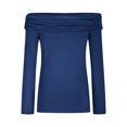 thumbnail image 5 of TKLPEHG Long Sleeve Shirts for Women Crew Neck Slim Off Shoulder Top Casual Fashion Solid Color Fall Tops Comfy Lightweight Pullover (Blue,XL), 5 of 8