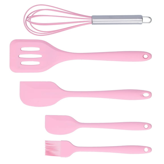 5-Piece Pink Silicone Spatula Set - Heat Resistant Baking & Cooking Utensils