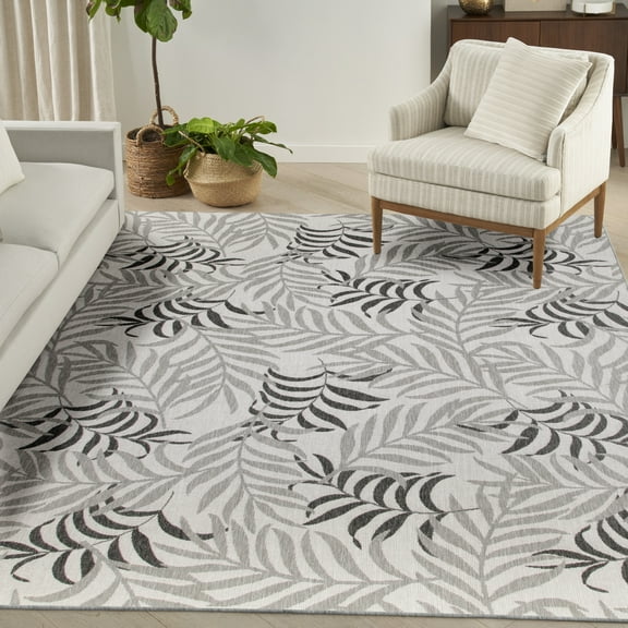 Nourison Garden Oasis Indoor/Outdoor Grey 9' x 12' Area Rug (9x12)