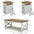 thumbnail image 3 of Merluxy 4 Pieces Living Room Table Sets, 98" Farmhouse Wall Unit TV Stand, Coffee Table & 2 End Tables with Charging Station, Barnwood & White, 3 of 10