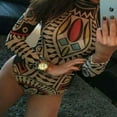 thumbnail image 3 of PENGXIANG Justaucorps Extensible à Imprimé Tribal pour Femmes, Transparent, Manches Longues en Maille Transparente, 3 of 3