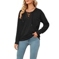 thumbnail image 1 of Sudadera con Capucha de Manga Larga con Cuello en V Sudadera Suelta para Mujer Agradable para la Piel Top para Viajar a casa Compras Negro XL, 1 of 6