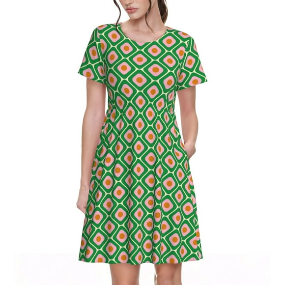 Vsdgher 60s and 70s Style for Womens Summer 2025 Casual Midi Maxi Dresses Lightweight Short Sleeve Round Neck Beach Dress