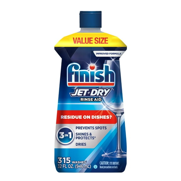 Finish Jet-Dry Dishwasher Rinse Aid, Compatible AIS1 with Dishwasher Detergent, Prevents Spots & Residues, Dries, Shine & Protects, 32 oz, 300 washes
