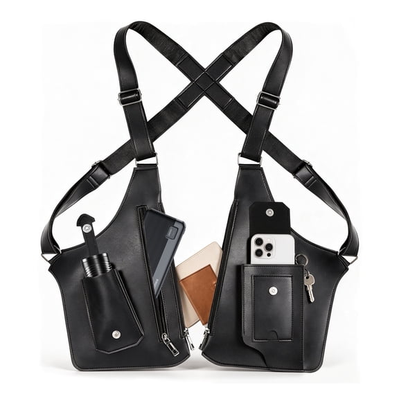 Double Shoulder Armpit Bag for Men, Anti-Theft Underarm Shoulder Bag with Adjustable Strap, Hidden Phone Wallet Pocket for Travel & Daily Commute,Black