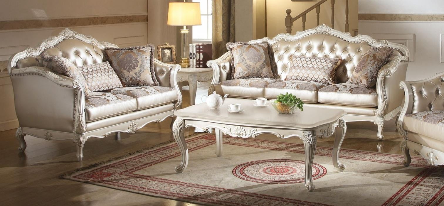  Rose  Gold  and Pearl White  Living  Room  Set 5Pcs Acme 