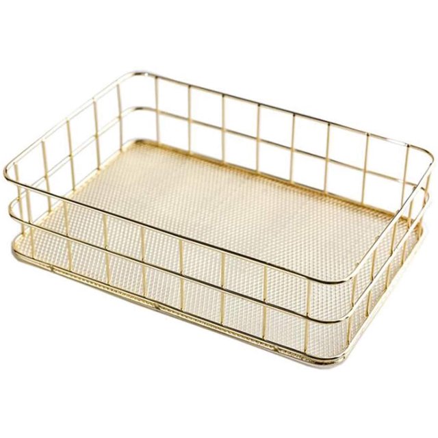Panier de Rangement en Métal Doré pour Bureau Boîte de Rangement Grille en Fer Plateau de Rangement Panier Filet Bacs de Rangement pour Décoration Intérieure