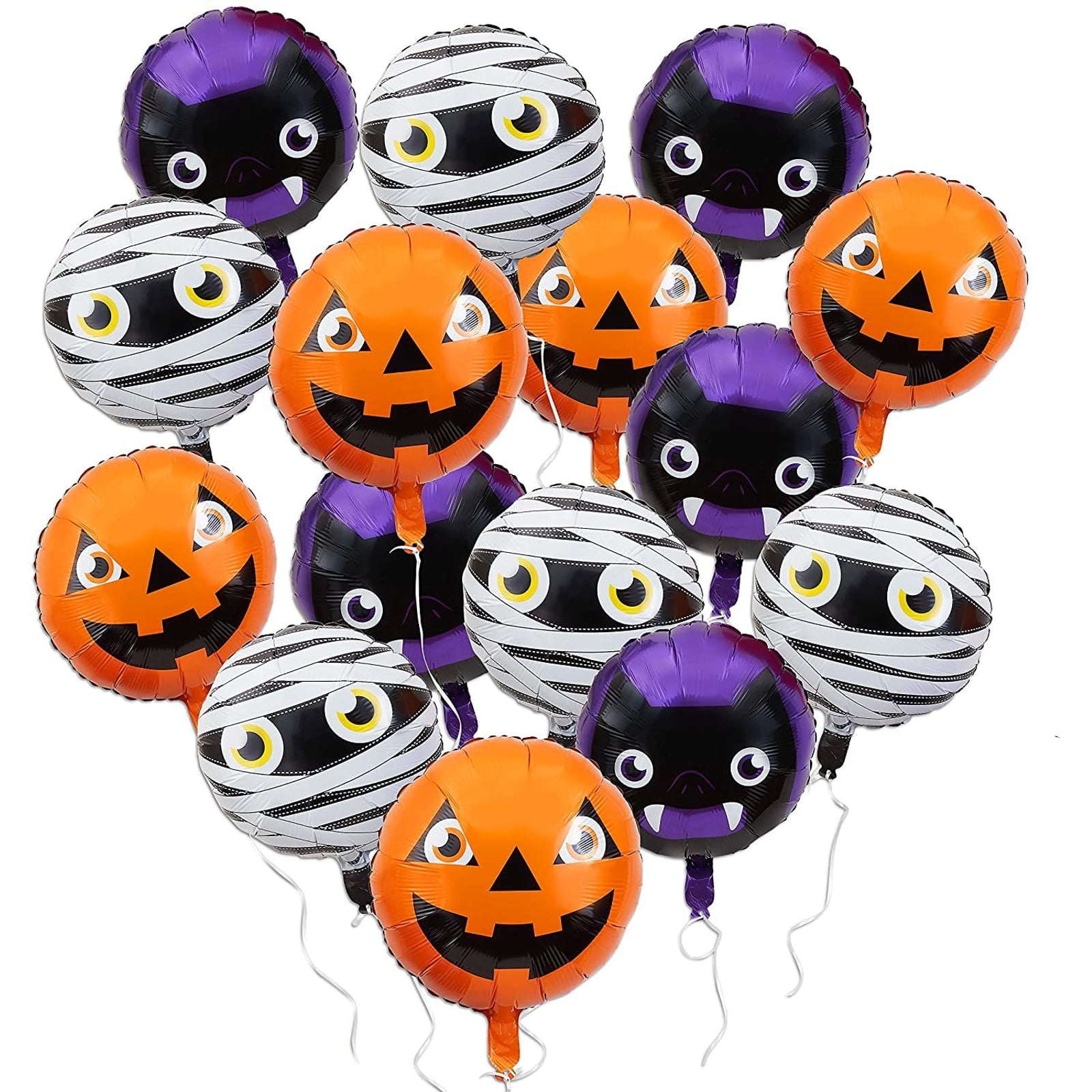 Spooky Central 15 Pieces Halloween Foil Balloons, Pumpkin, Mummy, Ghost and Bat (13 x 8 Inches)