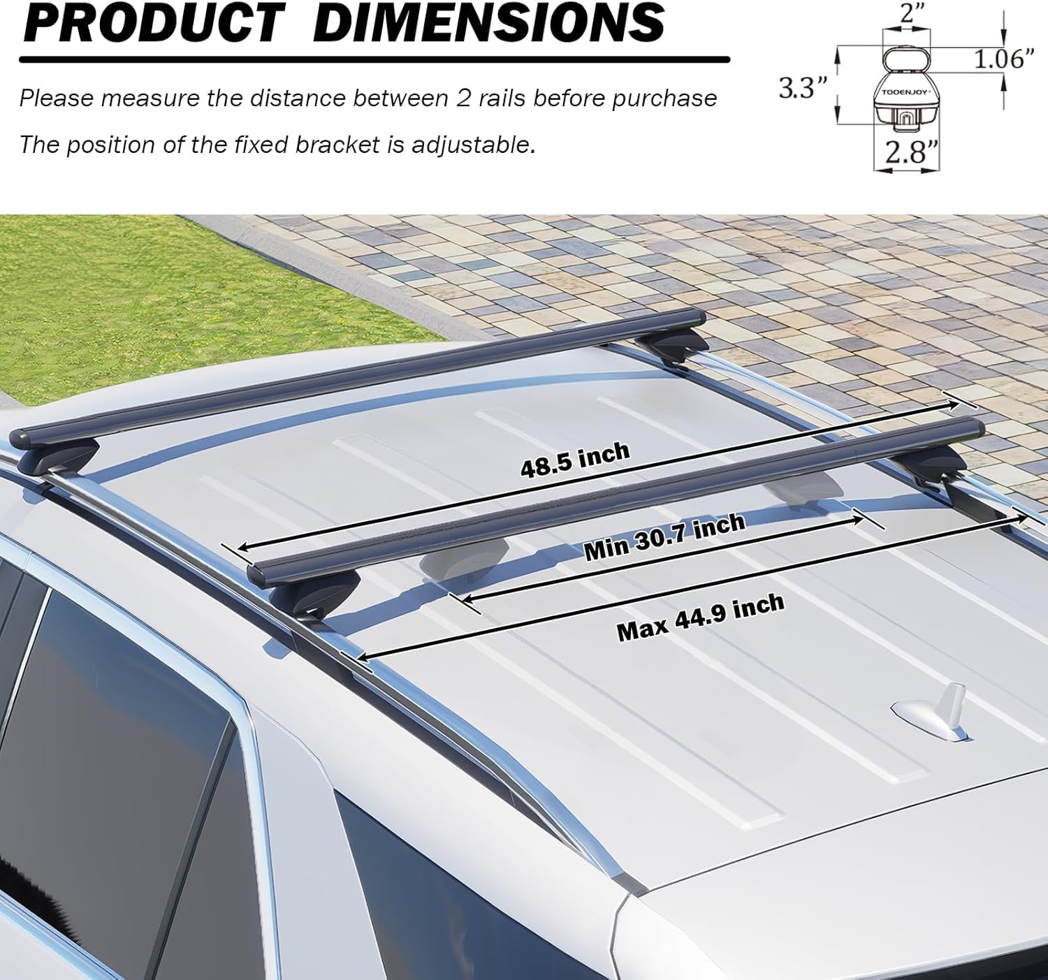 47 Inch Aluminum Roof Rack Cross Bars for Raised Side Rails, Adjustable Cargo Bars, Hold 165 LBS, Black