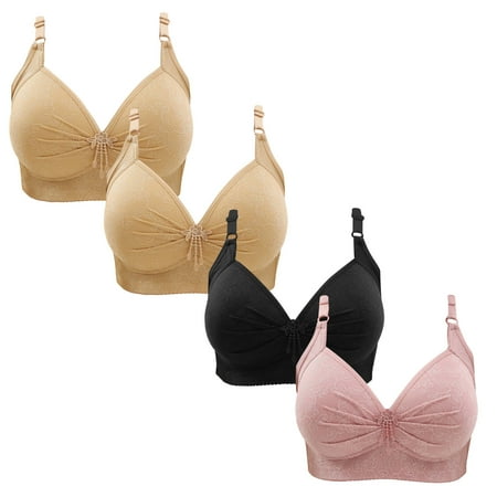 Gnurob 4 Pieces Lace Bralettes for Women No Underwire Bras Push Up Brassiere Comfort Padded T Shirt Bra Plus Size Wirefree Bralette Sports Everyday Wear Clearance Saving A06-Beige Medium
