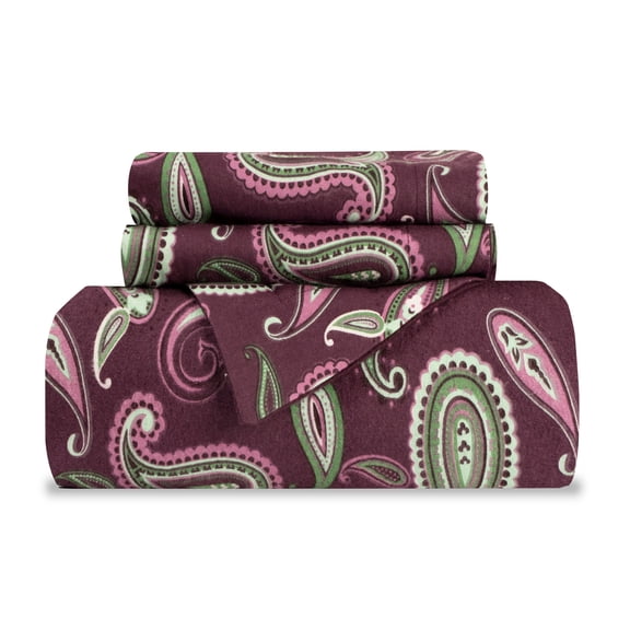 Superior Paisley Flannel Cotton Duvet Set, California King, Purple