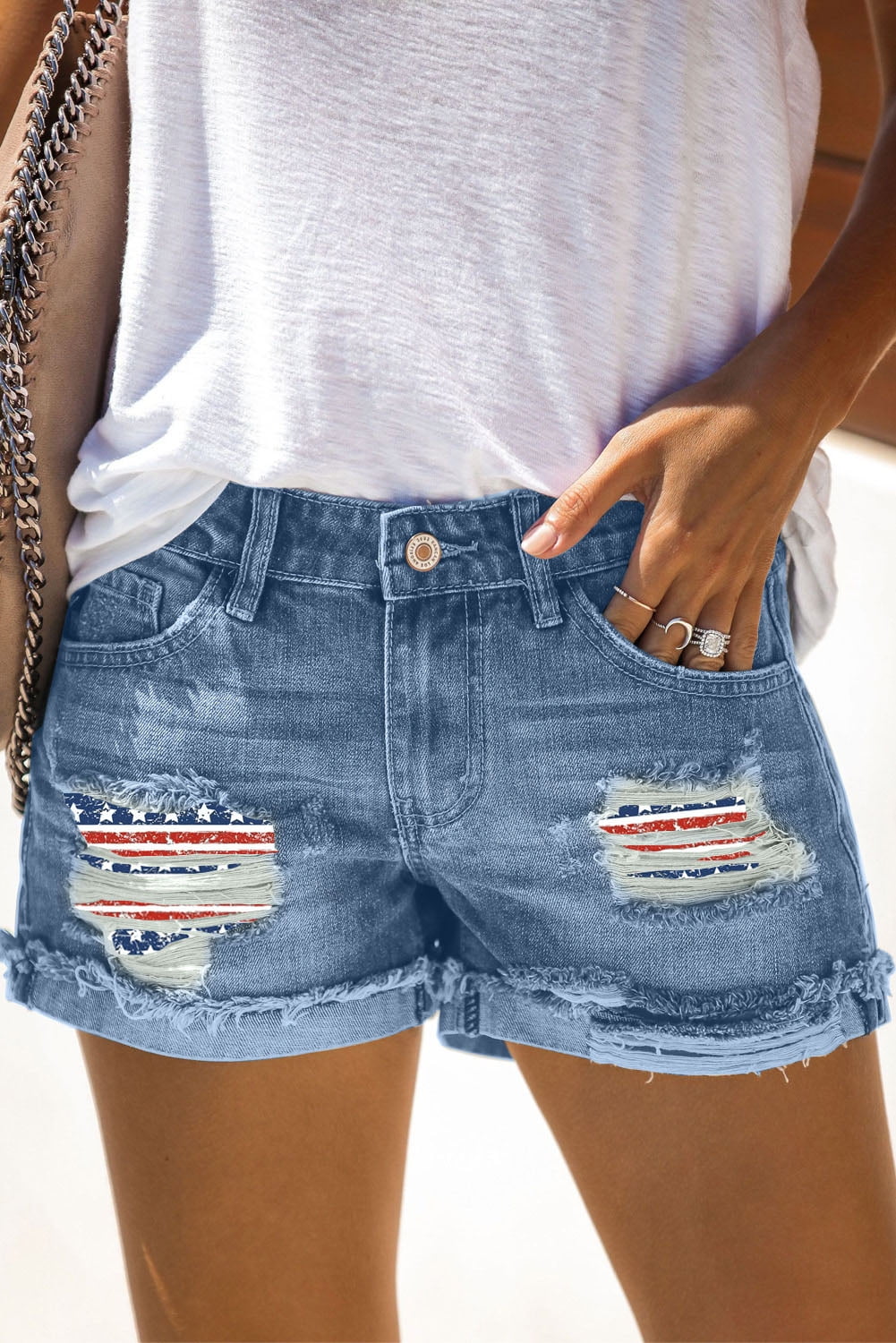 Miss Me Womens Star Embroidered Americana Shorts