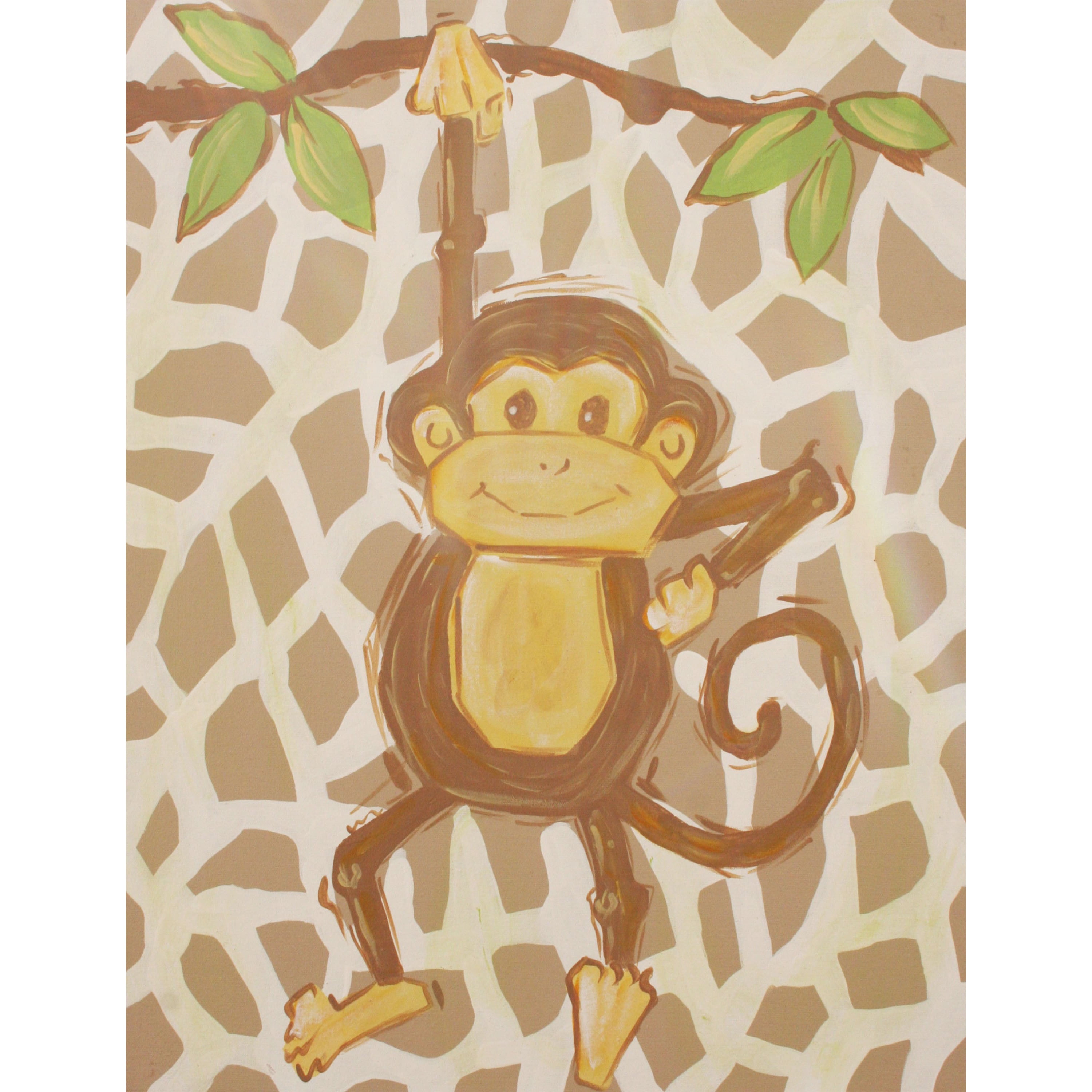 "Tan Monkey" by Reesa Qualia Painting Print on Wrapped Canvas