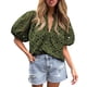 thumbnail image 1 of Camisa de Mujer PRETTYGARDEN Cuello en V con Encaje Bordado Verde Militar Talla L, 1 of 8