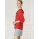 thumbnail image 4 of Blusa con Botones cuello de solapa con volantes estampado de Corazón Allegra K manga del Codo Rojo M, 4 of 6