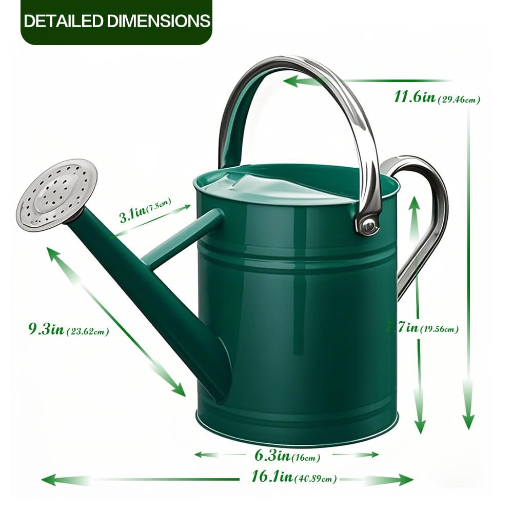 Metal Watering Can for Outdoor and Indoor Plants, Watering Can Decor, 1 Gallon - 005 GREEN STAINLESS STEEL HANDLE