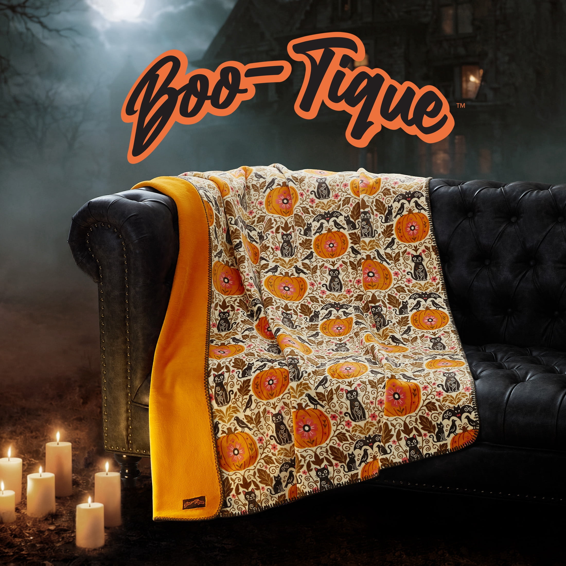 Boo-tique Halloween Oversized Couch Throw Blanket, Pumpkin Patch, Orange, 50 x 72 in